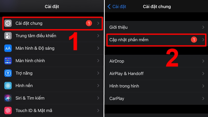 V&agrave;o mục Cập nhật phần mềm trong C&agrave;i đặt chung